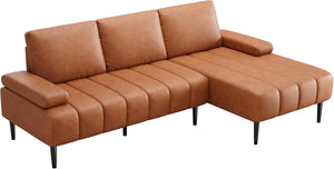 Modern Faux Leather L-Shaped Sectional Couch - Orange