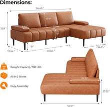 Load image into Gallery viewer, Modern Faux Leather L-Shaped Sectional Couch - Orange
