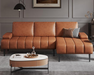 Modern Faux Leather L-Shaped Sectional Couch - Orange