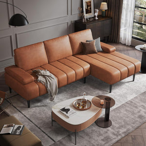 Modern Faux Leather L-Shaped Sectional Couch - Orange
