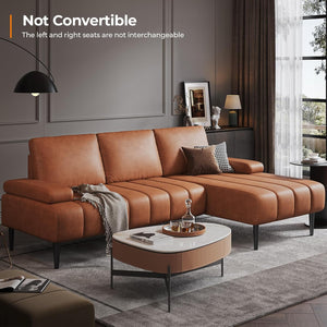 Modern Faux Leather L-Shaped Sectional Couch - Orange